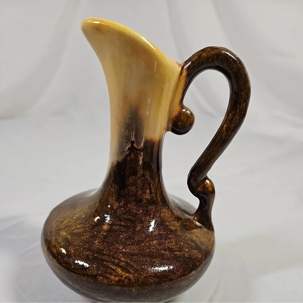 Vintage 1968 Dalton USA Brown Drip Glaze Genie Pitcher Vase Ceramic Ewer